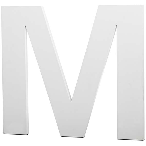 Escultura para pared con forma de letra, """M"", blanco"
