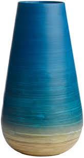 Jarrón Dip dye, bambú de color natural/tonos azules. A55xØ30cm.