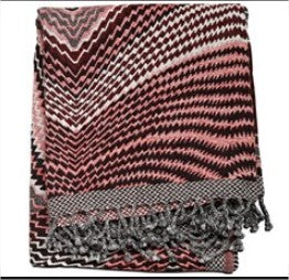 Manta Zig-Zag, tonos burdeos. L130xL170cm