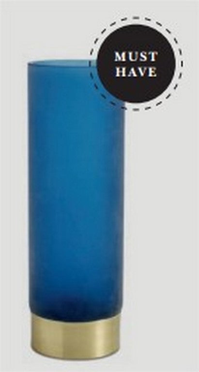 Jarrón Twist, azul/latón. A30½xØ10cm.
