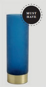 Jarrón Twist, azul/latón. A30½xØ10cm.