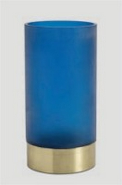 Jarrón Twist, azul/latón. A23½xØ12cm
