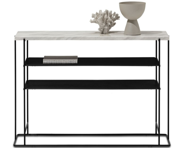 [Paris - 2250] Consola Paris, acabado mármol blanco/acabado mármol blanco/estructura lacada negro mate. A75½xL32½xL125cm.