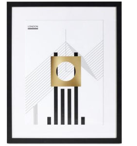 Arte en papel London, blanco/negro/dorado. A50xL40cm.