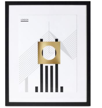 Arte en papel London, blanco/negro/dorado. A50xL40cm.