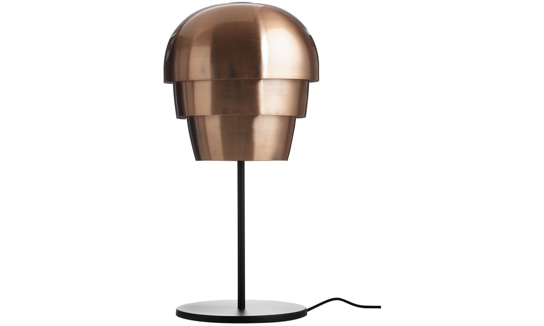 Lámpara de mesa Pine Cone, metal negro con pantalla, acabado cobrizo. A62½xØ30cm.