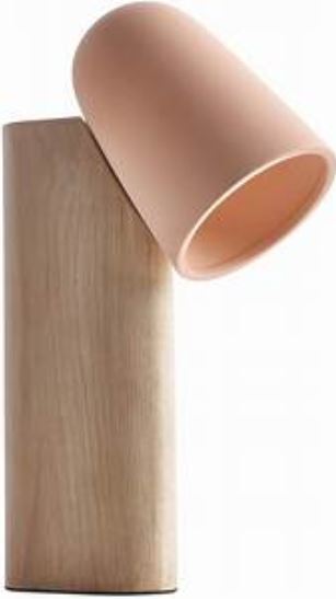 Lámpara de mesa Sned, base roble con pantalla terracota