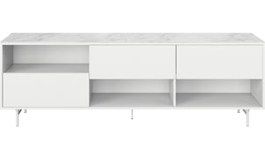 Aparador Manhattan con tapa superior, laca blanca mate/laca blanca mate/laca blanca mate/cerámica mármol claro/estructura lacada blanca mate. A74xL228½xF49cm.