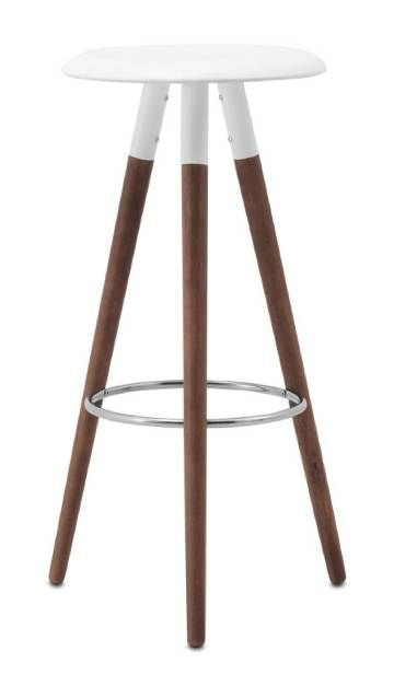 Taburete Vig, laca blanca/nogal. A77½xØ42cm.